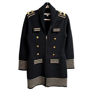 BOSTON PROPER Double Breasted Military Style Sweater Coat in Black Gold SZ S